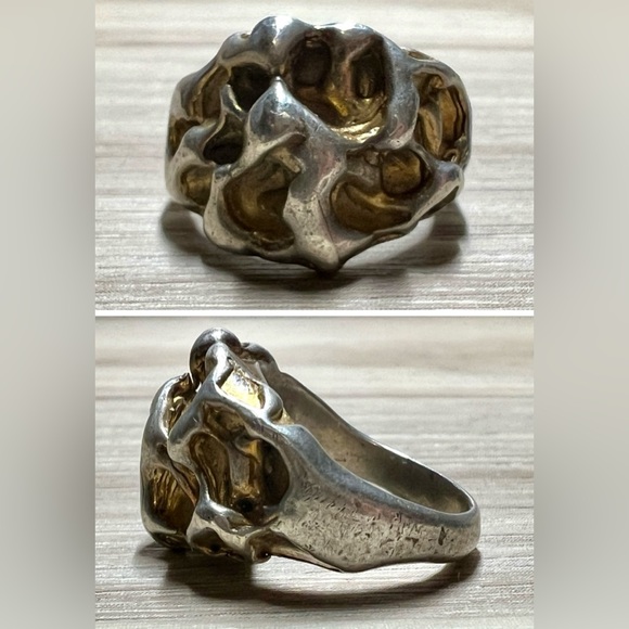 Vintage Designer Hallmarked Sterling Silver & Gold Brutalist Ring, Size 6 - Picture 1 of 11